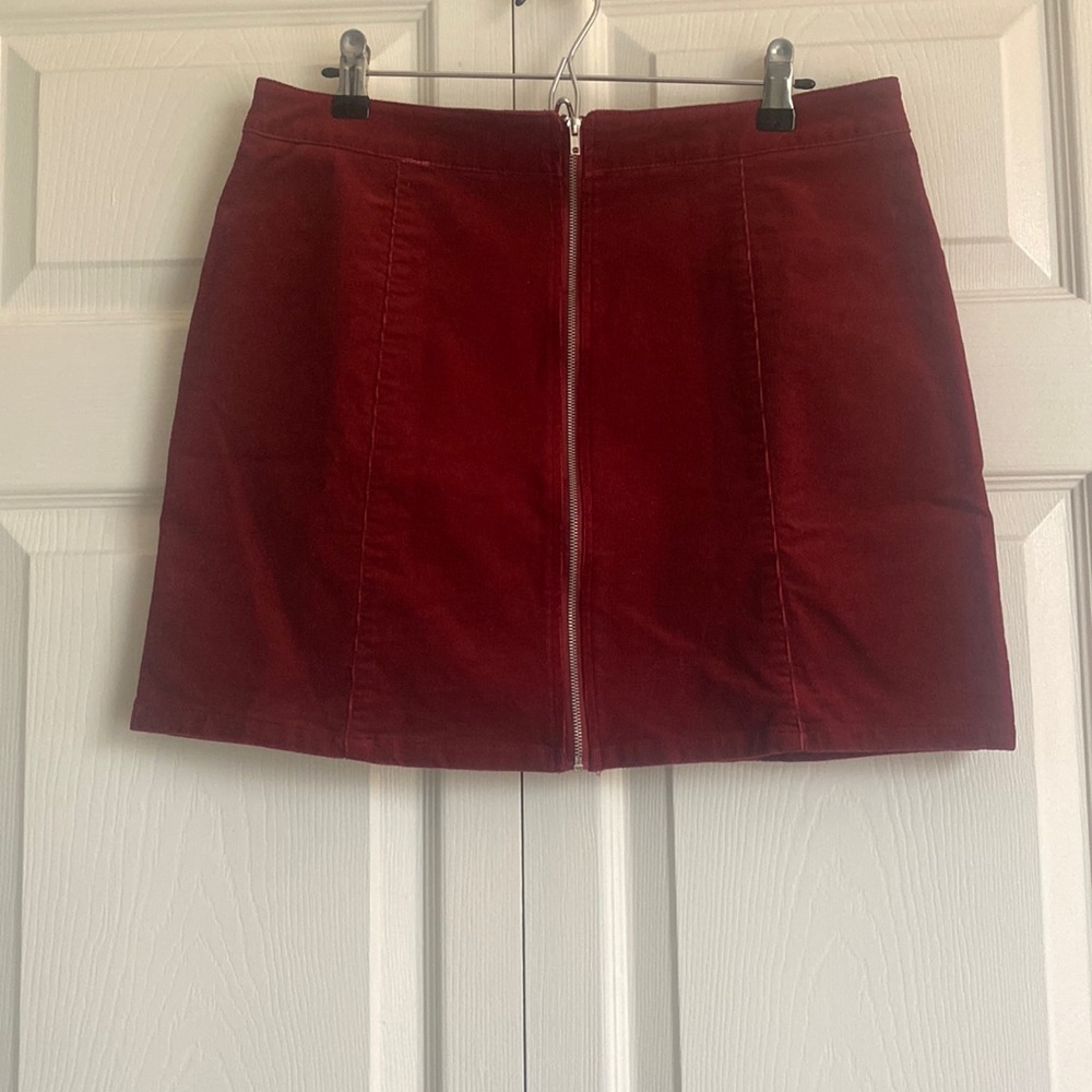 Charlotte Russe Red Corduroy Skirt with Zipper Front